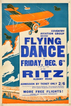 Original Vintage Advertising Poster Flying Dance Coventry Aviation Group Plane