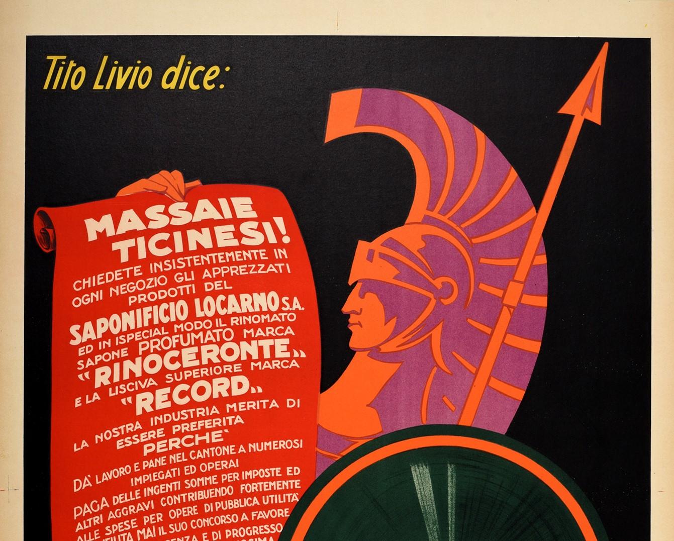 Original Vintage Advertising Poster For Saponificio Locarno Roman Warrior Design - Print by Unknown