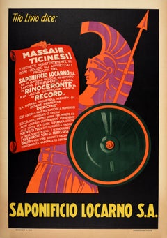 Original Vintage Advertising Poster For Saponificio Locarno Roman Warrior Design