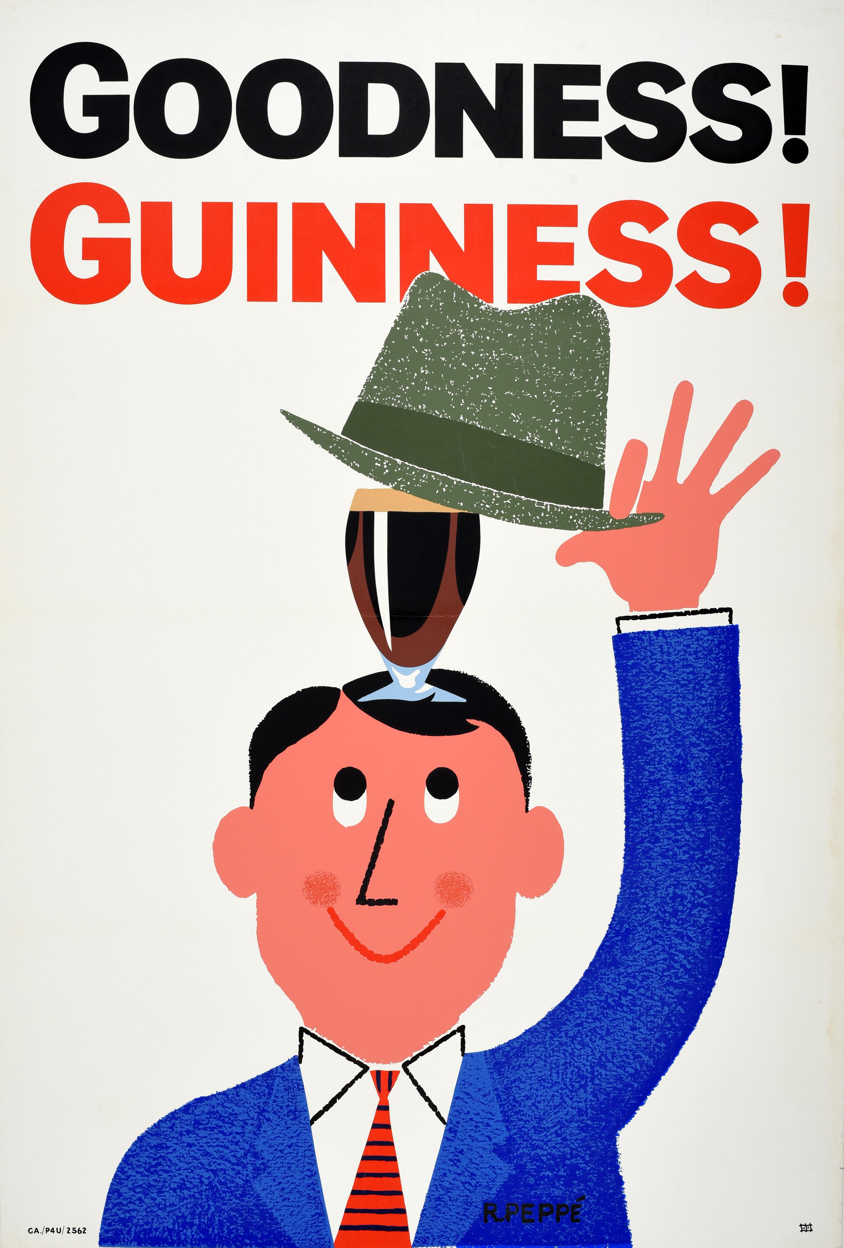 Unknown Print - Original Vintage Advertising Poster Guinness Goodness Hat Irish Stout Beer Drink