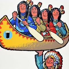 Original Vintage Advertising Poster Guinness Him Strong Native American Canoe