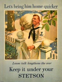 Affiche publicitaire vintage originale Keep It Under Your Stetson Bring Him Home