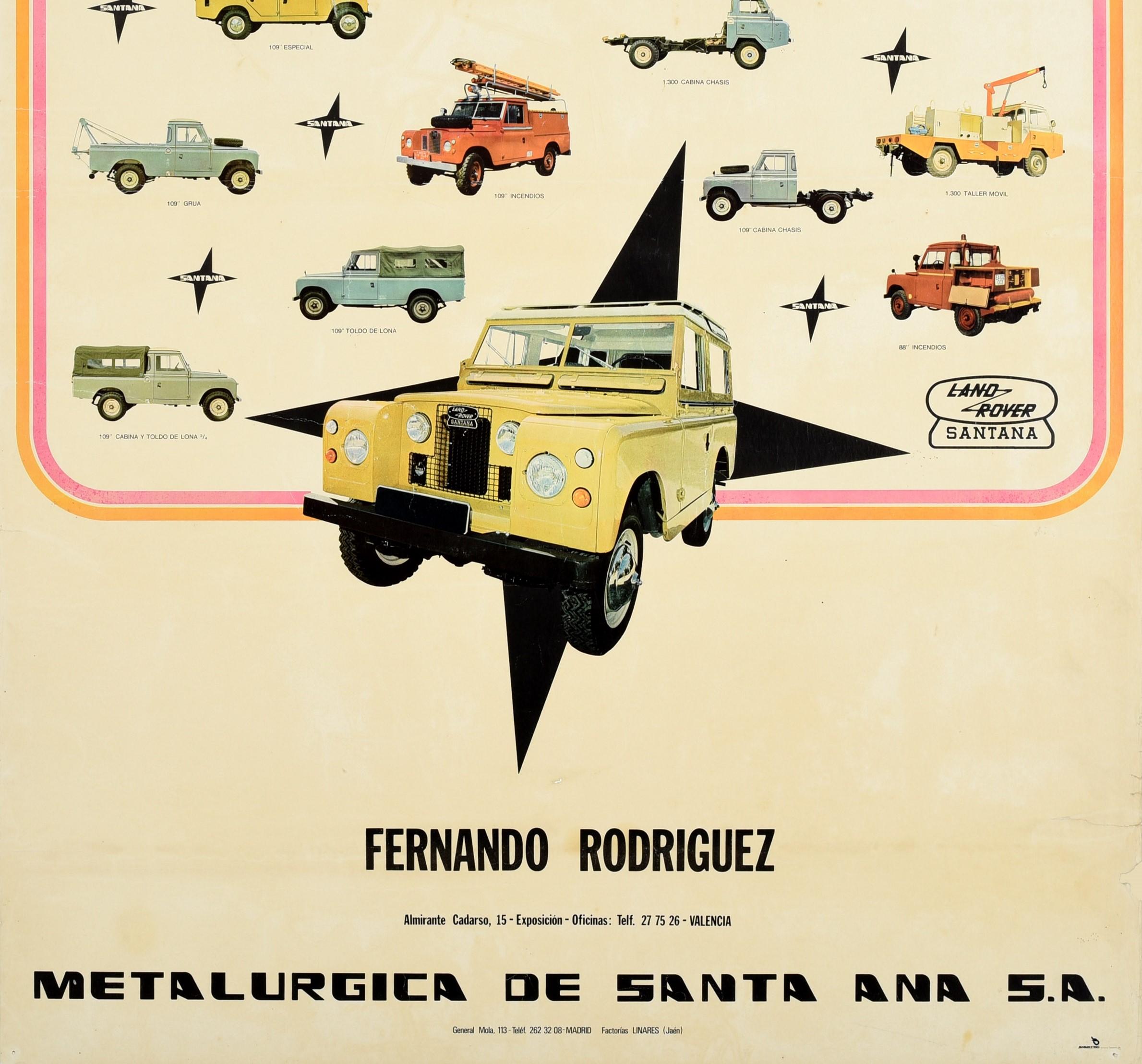 Original-Vintage-Werbeplakat Land Rover Serie III, Spanien, Santana Motor Co (Beige), Print, von Unknown