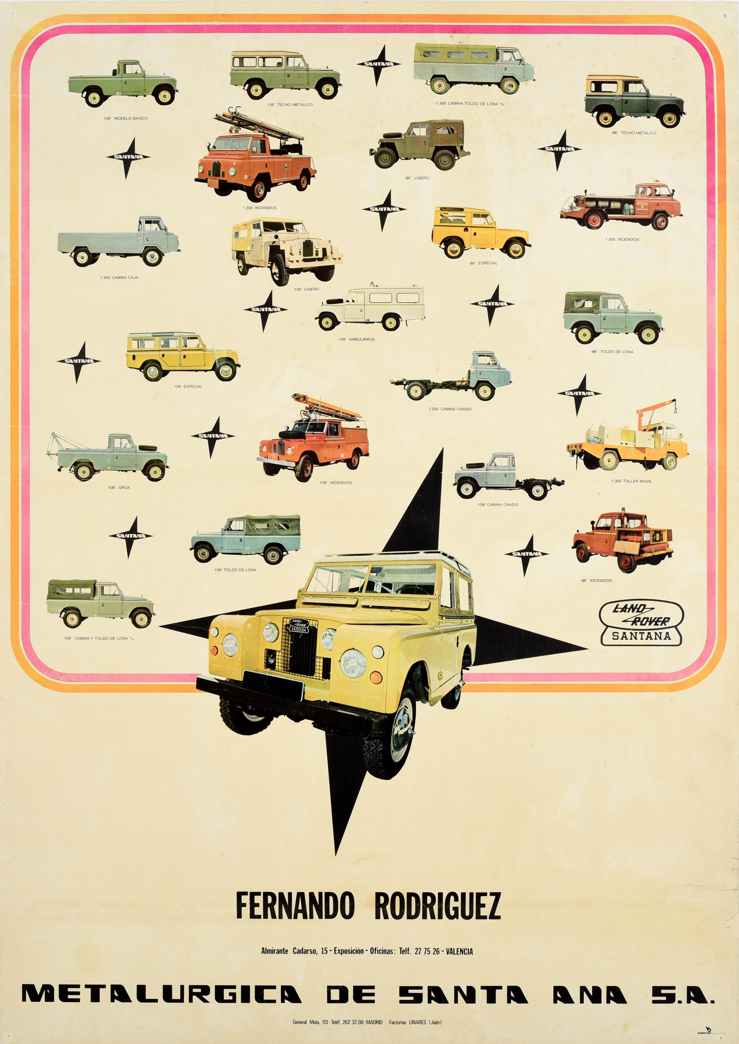 Unknown Print – Original-Vintage-Werbeplakat Land Rover Serie III, Spanien, Santana Motor Co