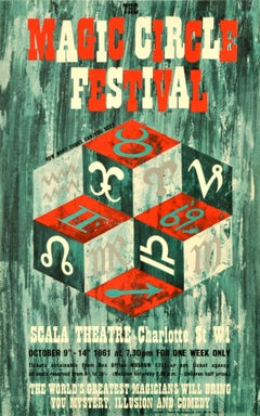 Original Vintage Advertising Poster Magic Circle Festival Scala Theatre Mystery