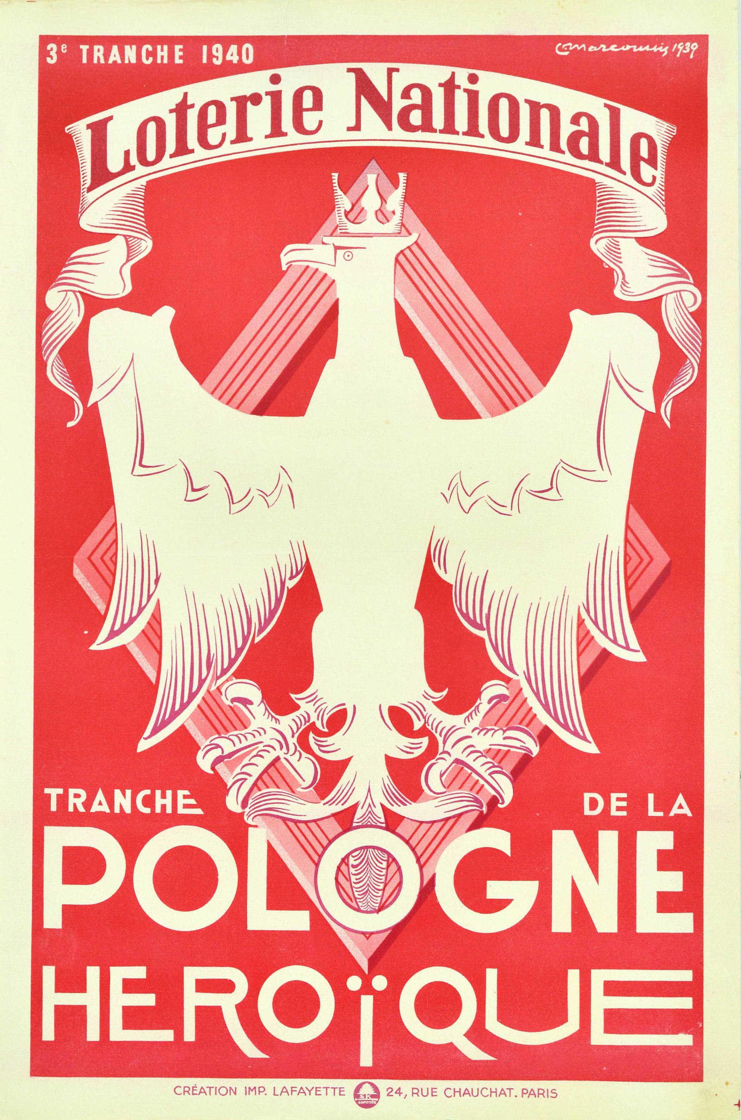 Unknown Print – Original Vintage-Werbeplakat National Lotterie Heroic Poland Pologne Adler