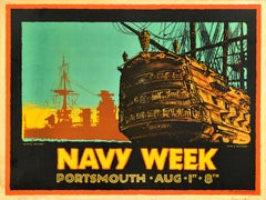 Original Vintage Advertising Poster Navy Week Portsmouth HMS Nelson Victory Ship