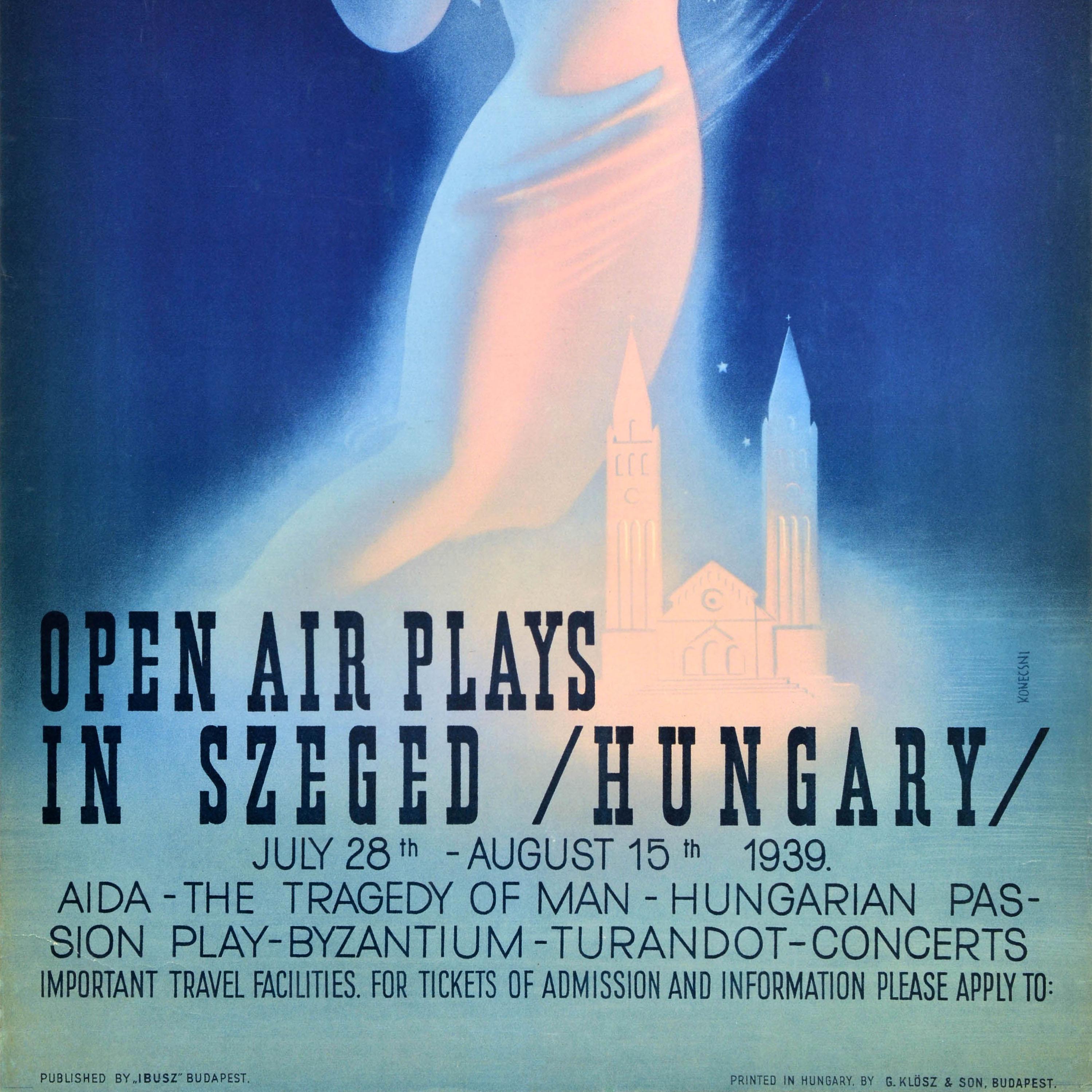 Original Vintage Advertising Poster Open Air Plays Szeged Hungary Art Deco For Sale 1