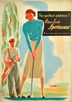 Original Vintage Advertising Poster Peter Scott Sportswear Golf Perfect Address