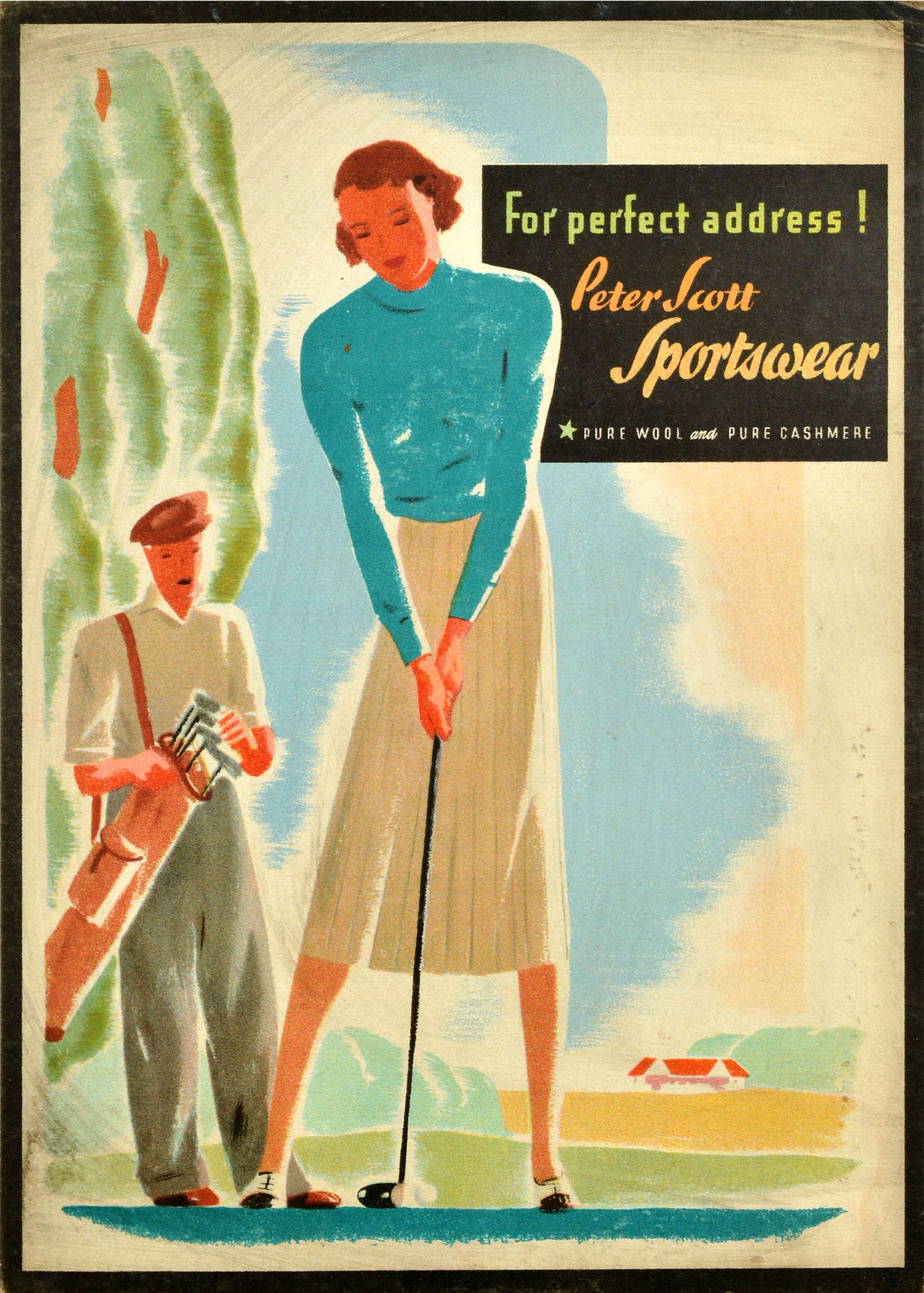 Print de Unknown - Cartel Publicitario Original Vintage Peter Scott Sportswear Golf Dirección Perfecta