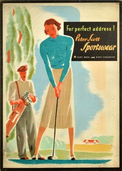 Original Vintage Advertising Poster Peter Scott Sportswear Golf Perfect Address