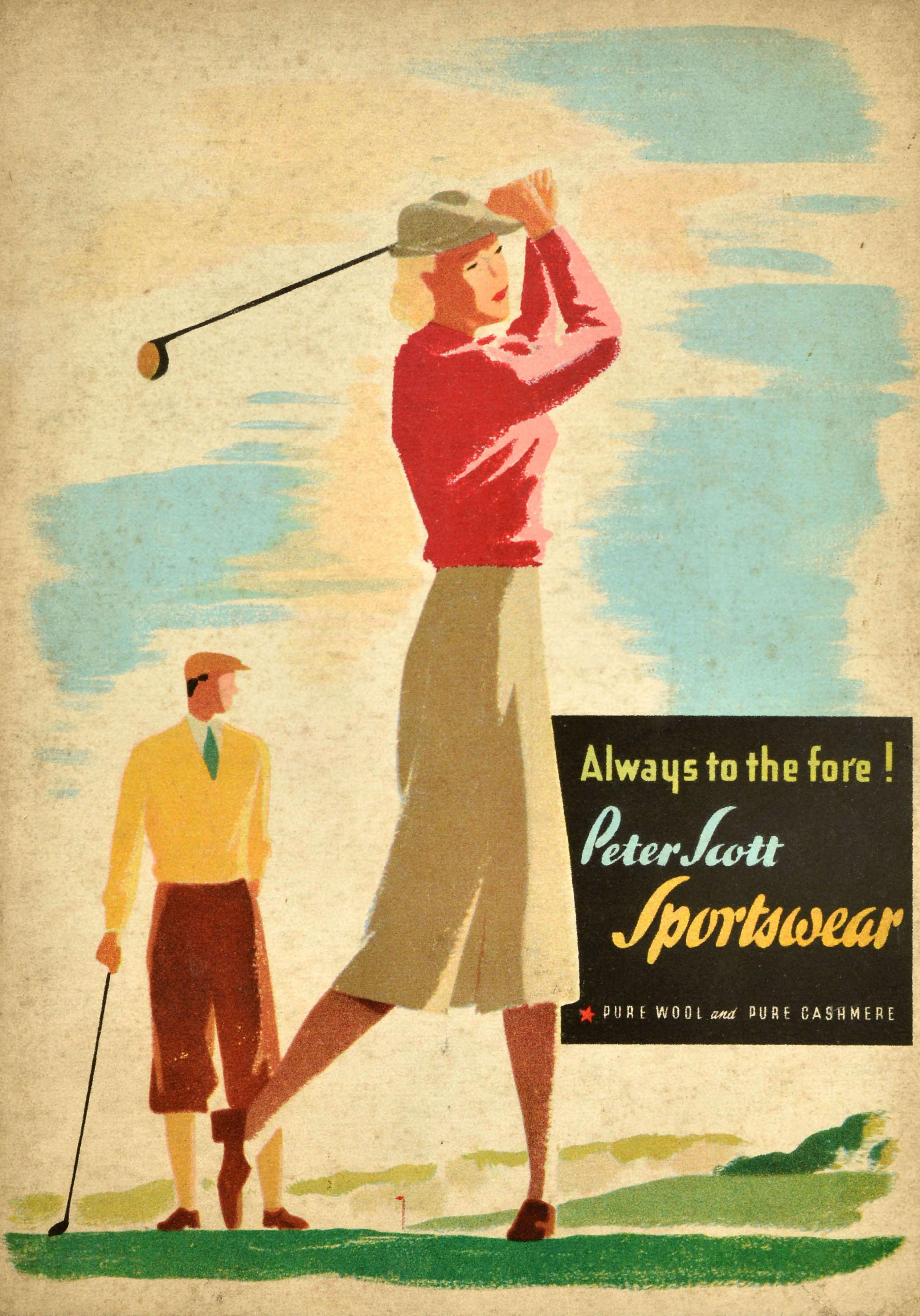 Poster pubblicitario originale d'epoca Peter Scott Sportswear Golf To The Fore - Print di Unknown