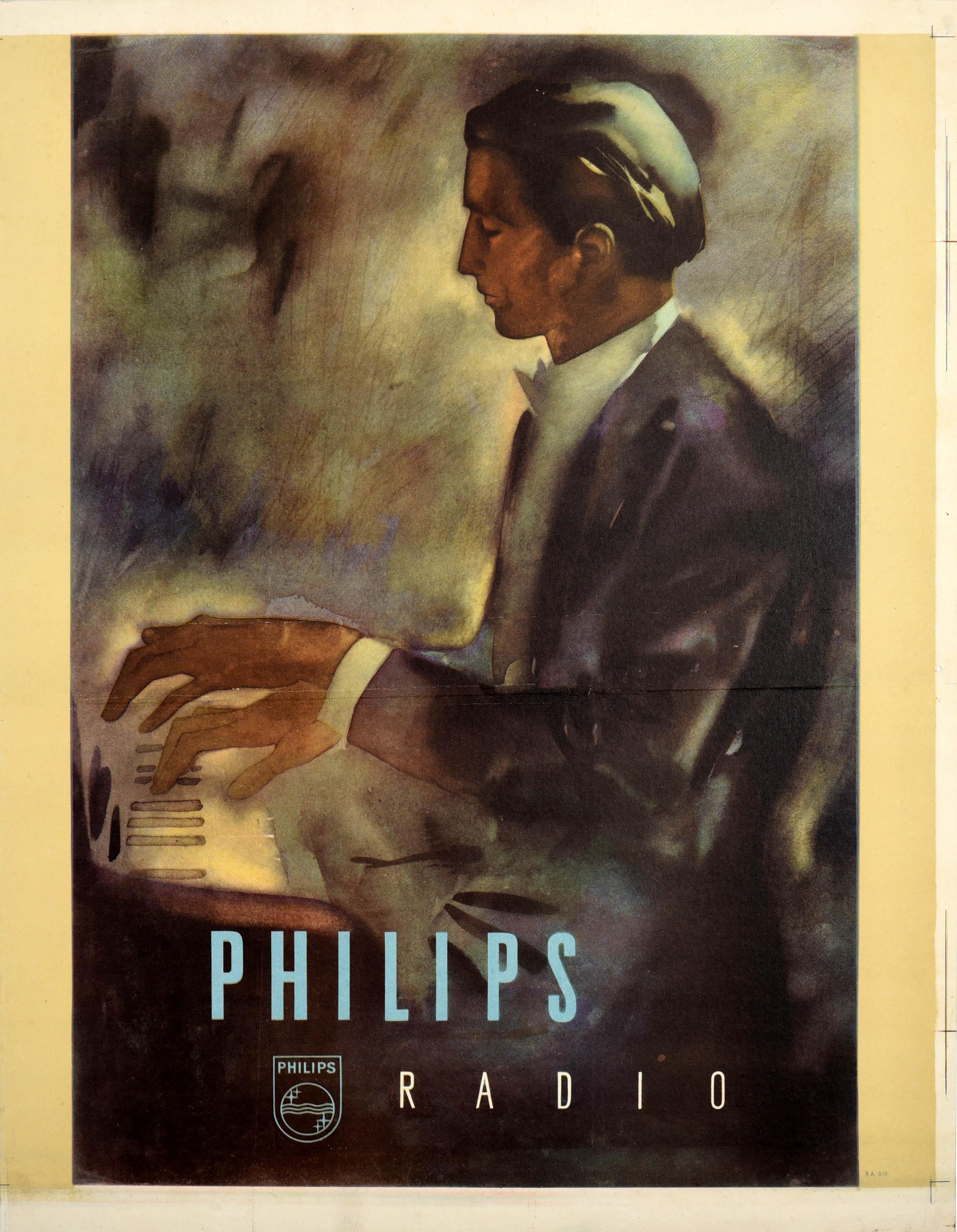 Unknown Print - Original Vintage Advertising Poster Philips Radio Piano Player Classical Music