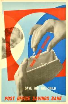 Original Vintage Advertising Poster Post Office Savings Bank Save For The Child