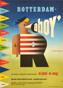 Original Vintage Advertising Poster Rotterdam Ahoy Haven Festival Midcentury Art