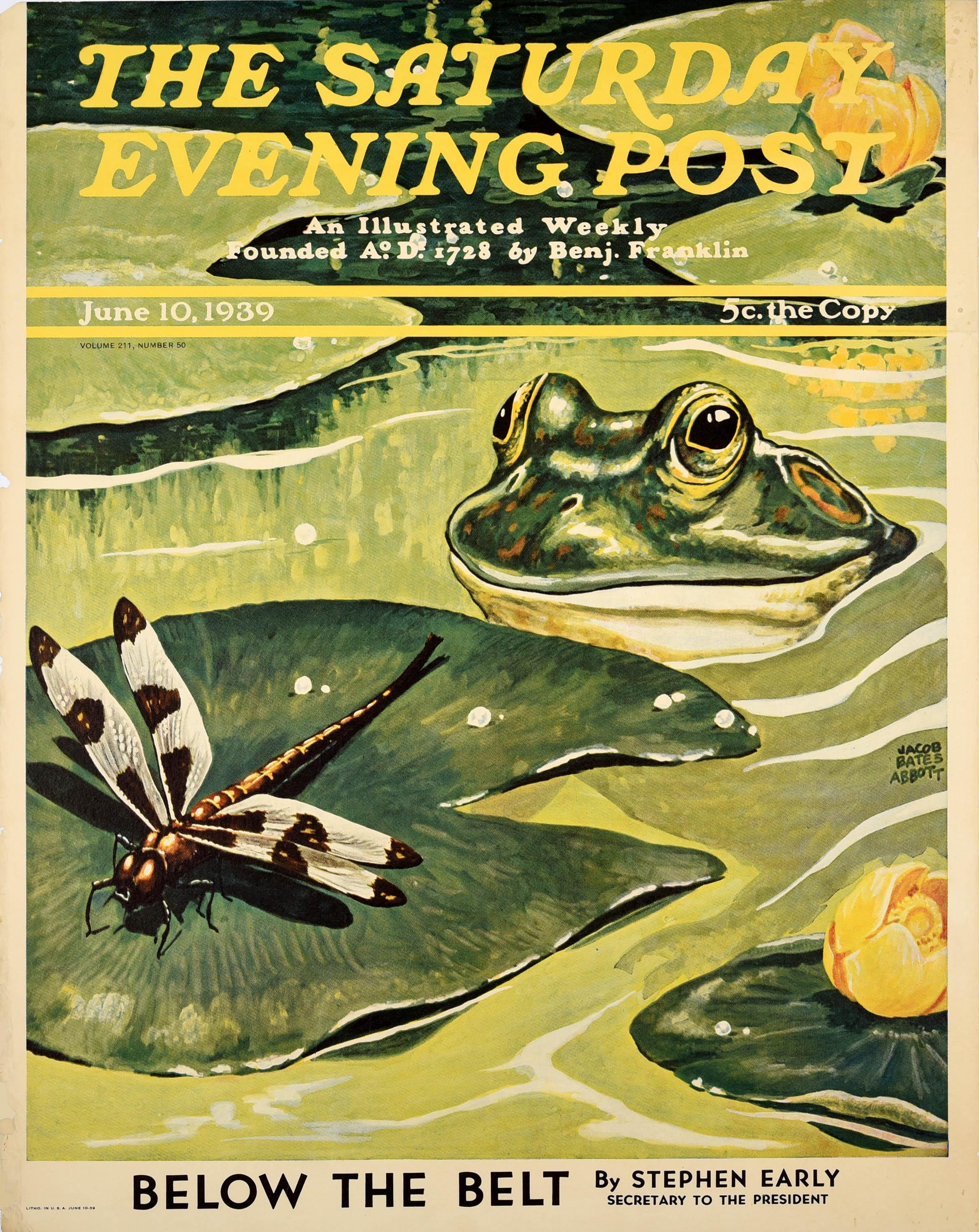 Unknown Print – Original-Vintage-Werbeplakat Saturday Evening Post Frog Jacob Abbott, Vintage