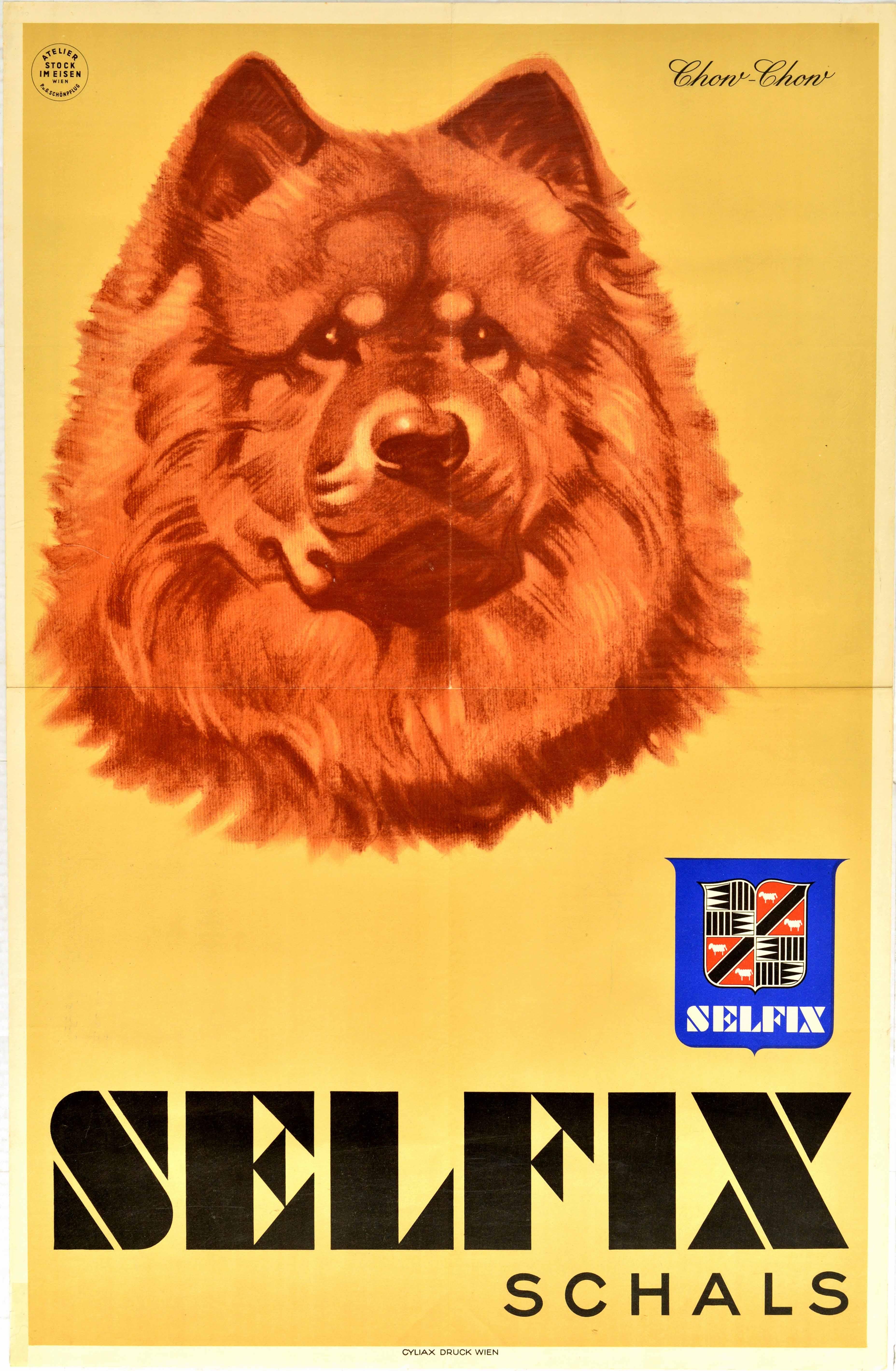 Unknown Print - Original Vintage Advertising Poster Selfix Schals Scarves Chow-Chow Dog Artwork