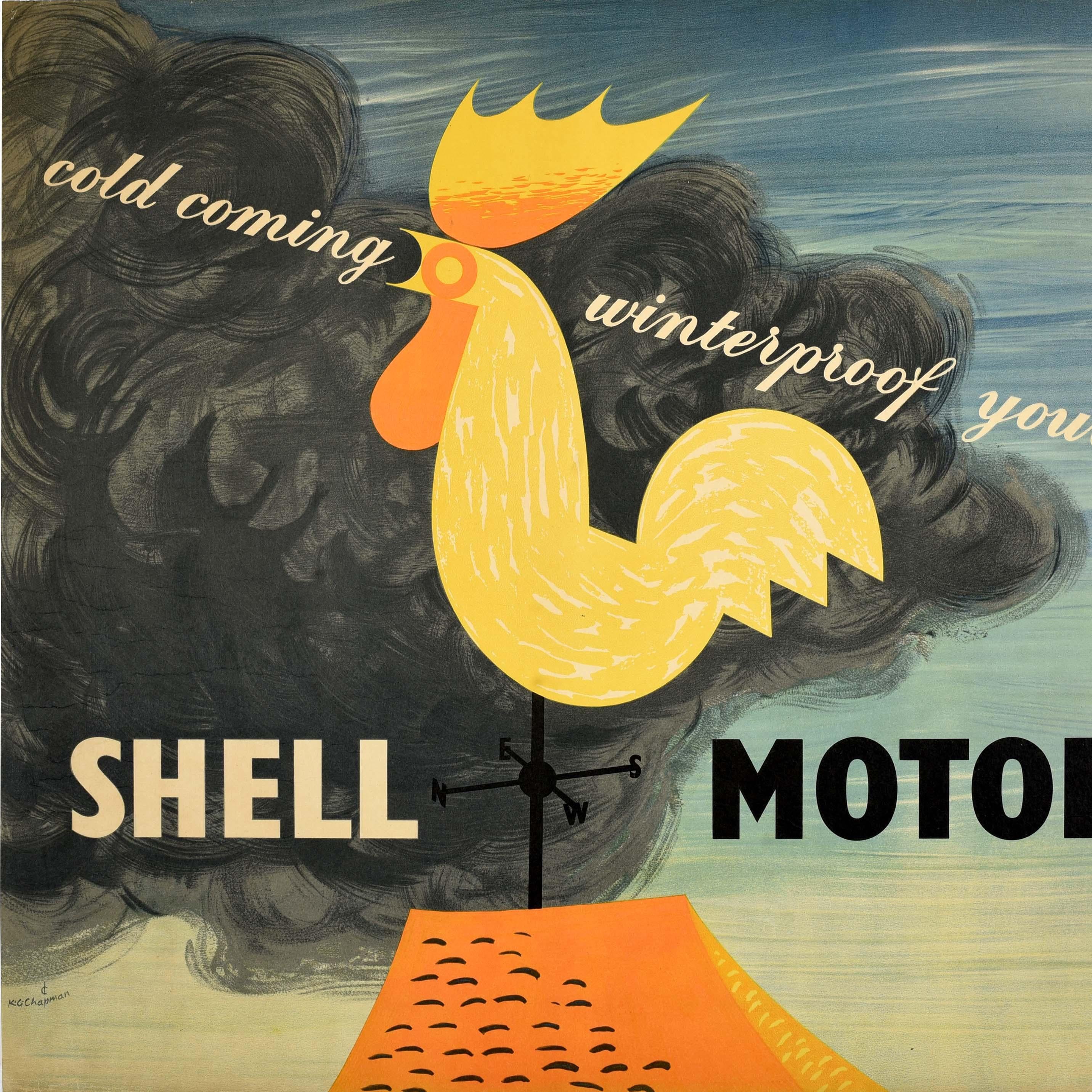Poster pubblicitario originale d'epoca Shell Motor Oil Winterproof Cockerel Vane - Print Grigio di Unknown