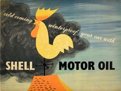 Original Vintage Advertising Poster Shell Motor Oil Winterproof Cockerel Vane