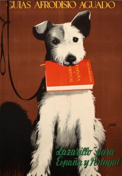 Affiche publicitaire vintage d'origine Espagne, Guide de voyage, Livre, Terrier Dog