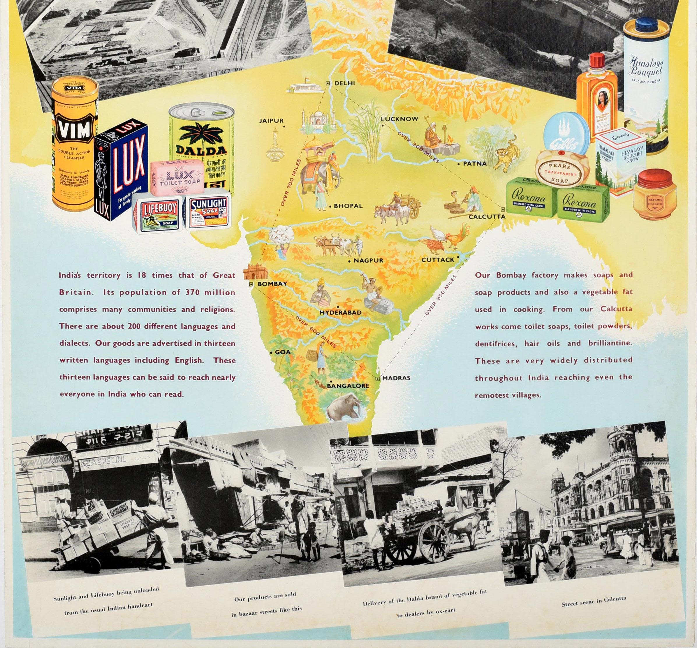 Original Vintage Advertising Poster Unilever Overseas India Illustrated Map - Beige Print by Unknown
