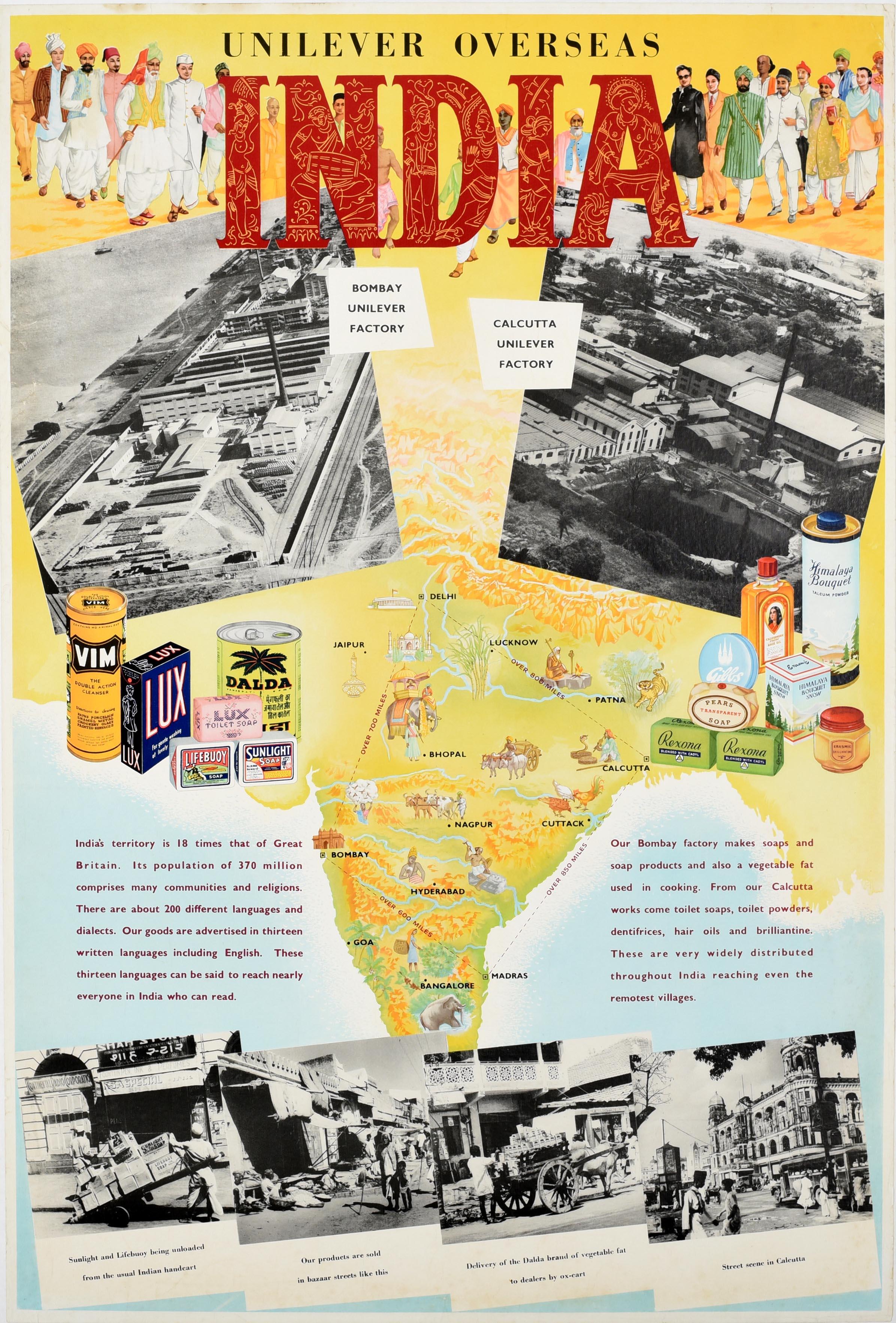 Unknown Print - Original Vintage Advertising Poster Unilever Overseas India Illustrated Map