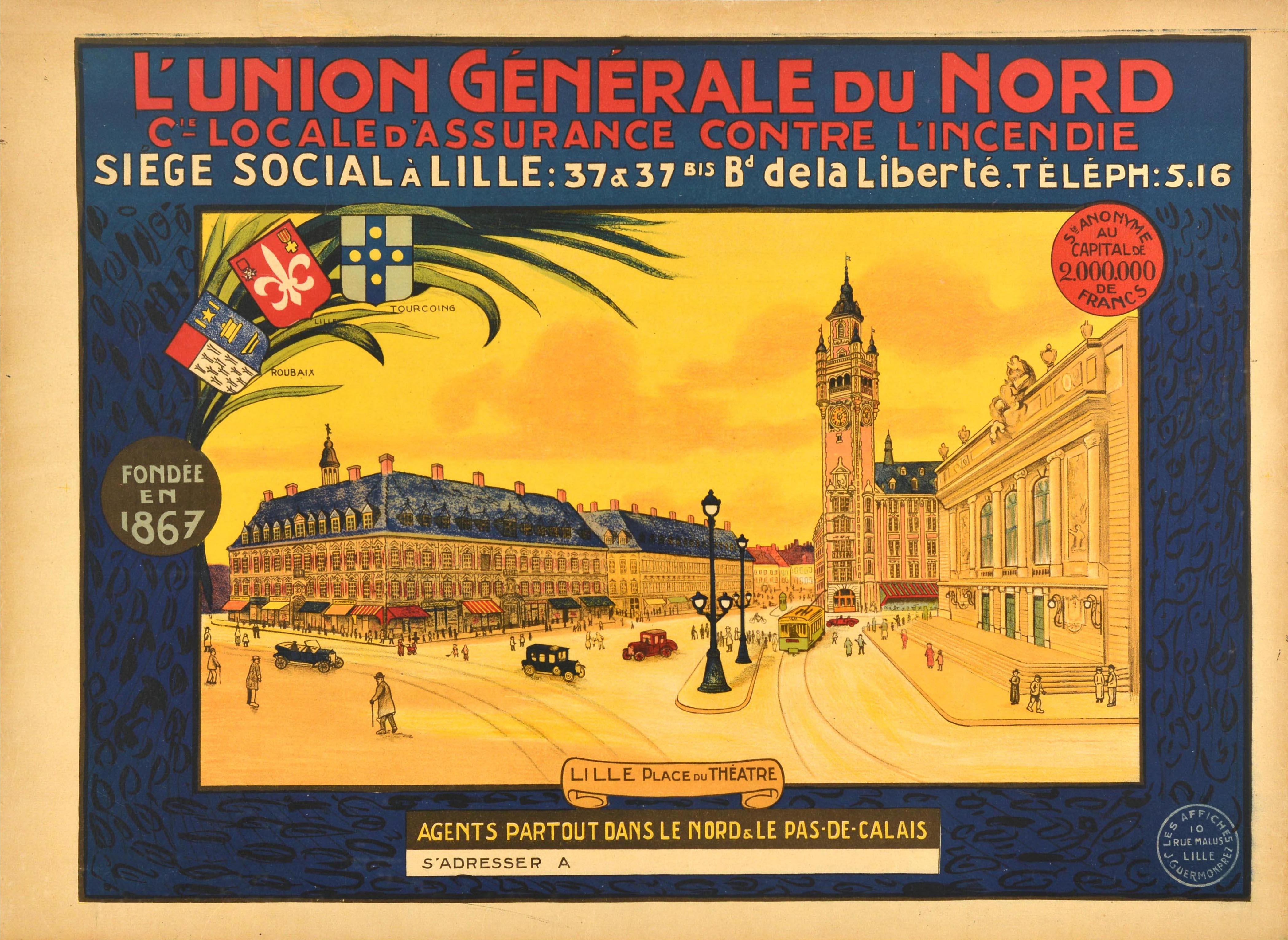 Unknown Print - Original Vintage Advertising Poster Union Generale Du Nord Fire Insurance Lille
