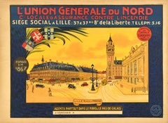 Original-Vintage-Werbeplakat Union Generale Du Nord Feuerversicherung Lille, Lille