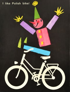 Affiche publicitaire vintage d'origine Universal Bicycle Pologne J'aime le vélo polonais