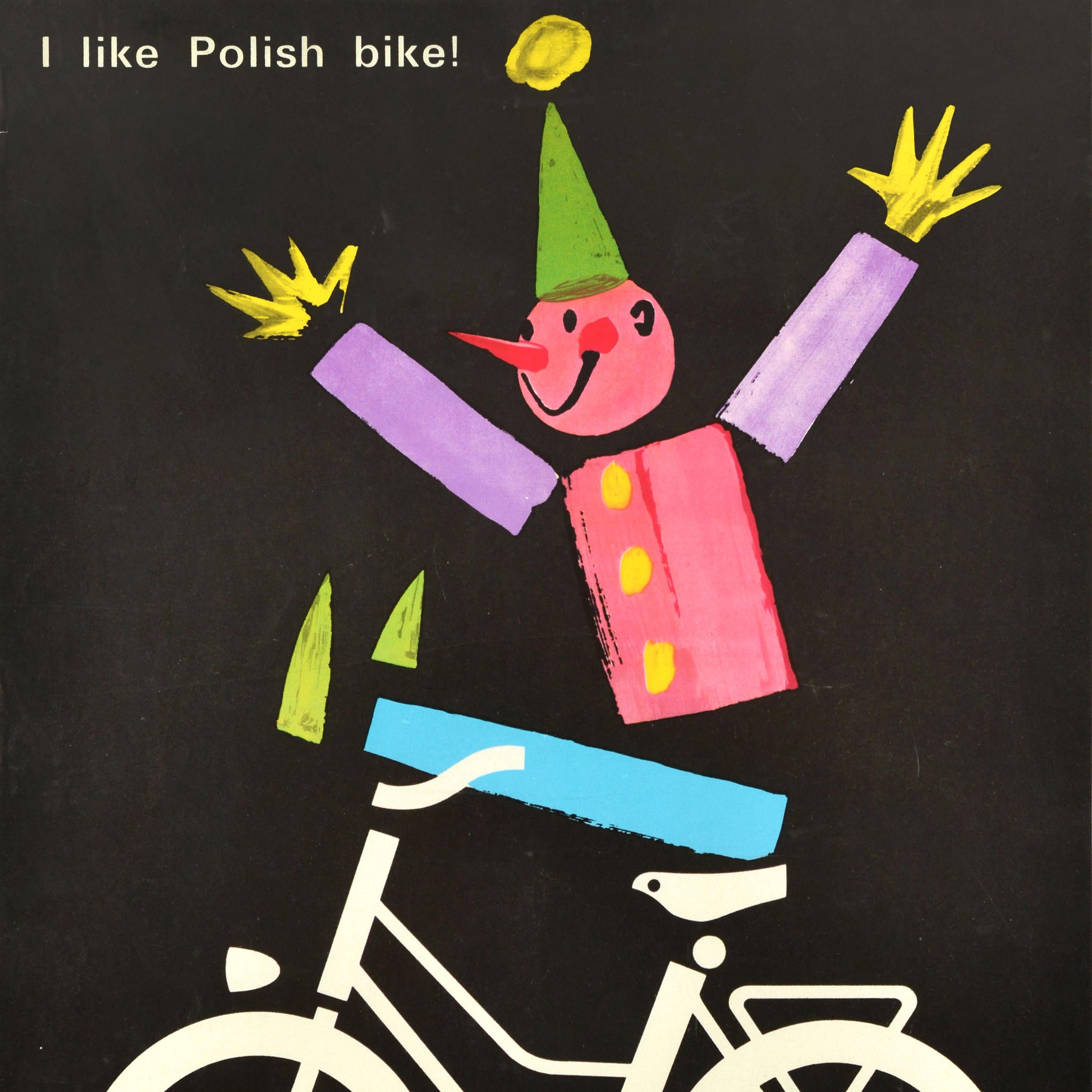 Affiche publicitaire vintage d'origine Universal Bicycle Pologne J'aime le vélo polonais - Noir Print par Unknown