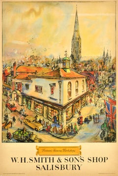 Original Vintage Advertising Poster WH Smith Famous Bookshops Salisbury