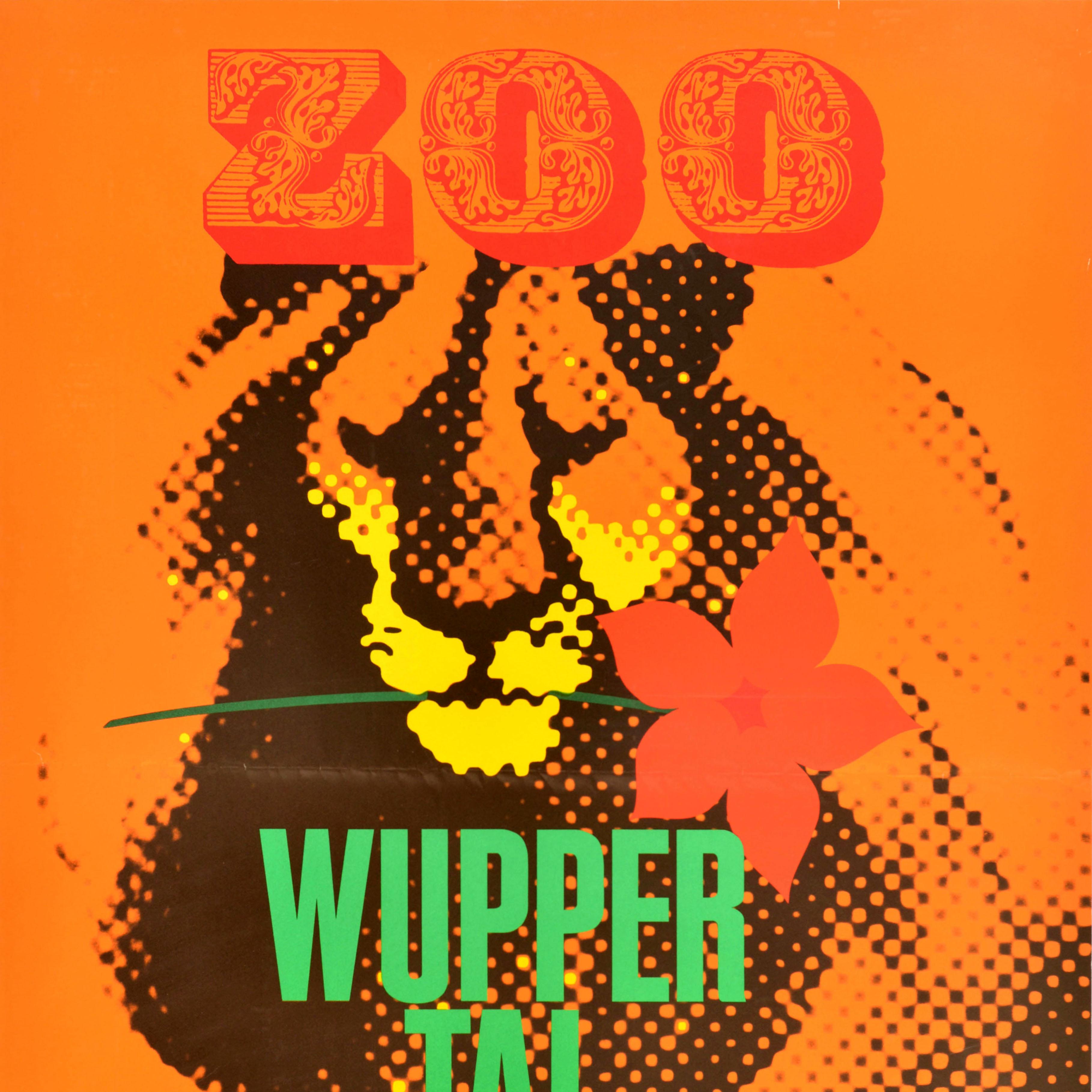 Original Vintage Advertising Poster Wuppertal Zoo Lion Germany Design Art - Orange Print by Unknown