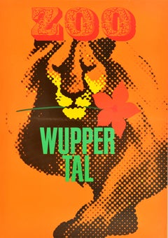 Original-Vintage-Werbeplakat Wuppertal Zoo Löwe Deutschland Design