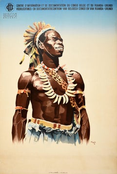 Original Vintage Africa Travel Poster Belgian Congo Ruanda Urundi Tribal Dress