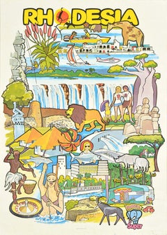 Original Vintage Africa Travel Poster Rhodesia Is Super Zimbabwe Harare Design