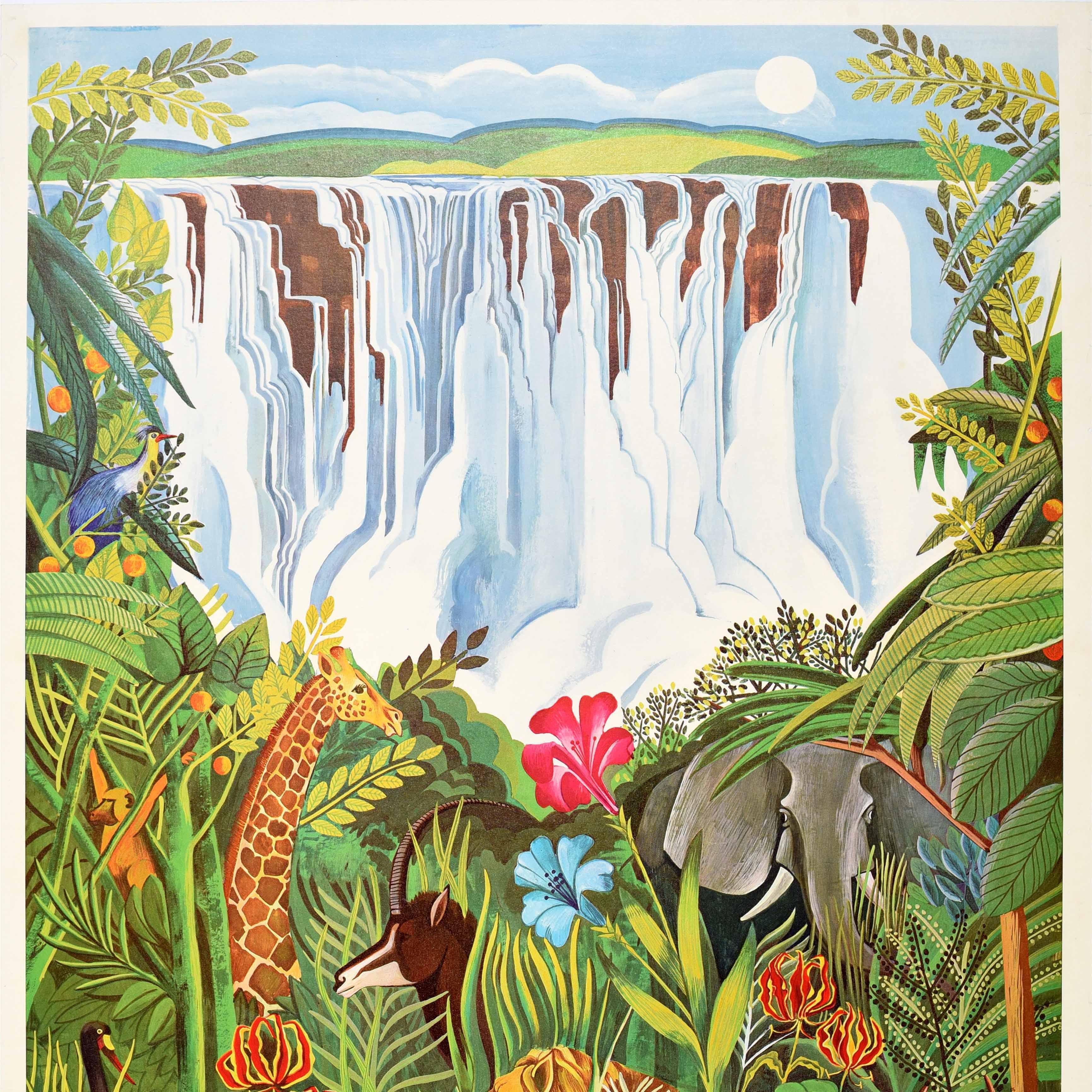Poster di viaggio originale dell'Africa d'epoca Rhodesia Zimbabwe Cascate Vittoria Jungling - Print Beige di Unknown