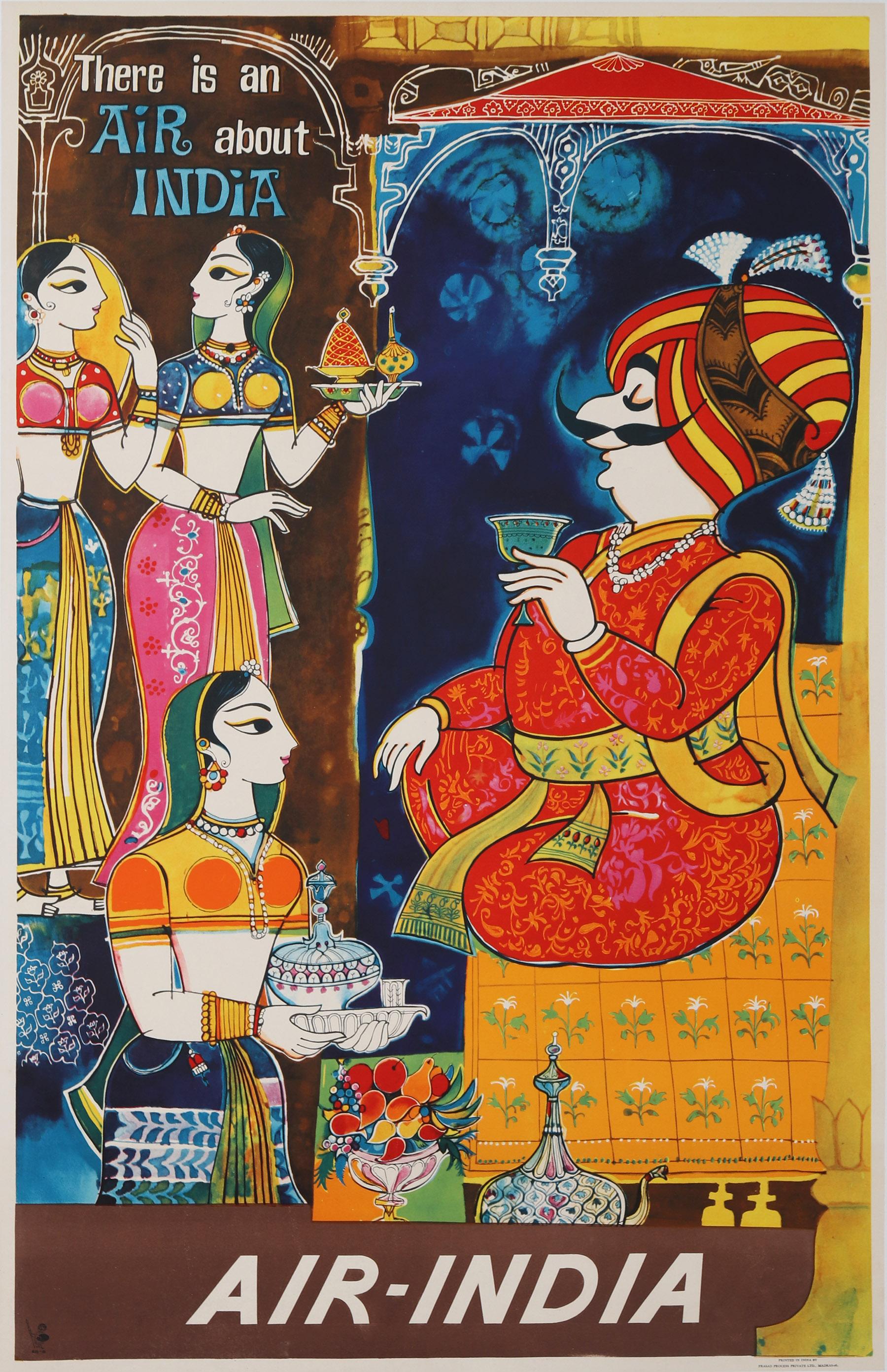 Original Vintage Air India Maharajah-Reiseplakat, Maharajah, Vintage, um 1960
