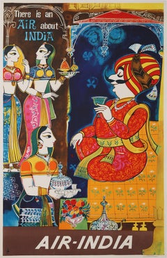 Original Vintage Air India Maharajah Travel Poster c1960