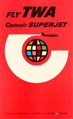Original Vintage Air Travel Poster - Fly TWA Convair Superjet - General Electric