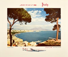 Original Retro Air Travel Poster TWA Italy Bay Of Naples Mount Vesuvius Coast 