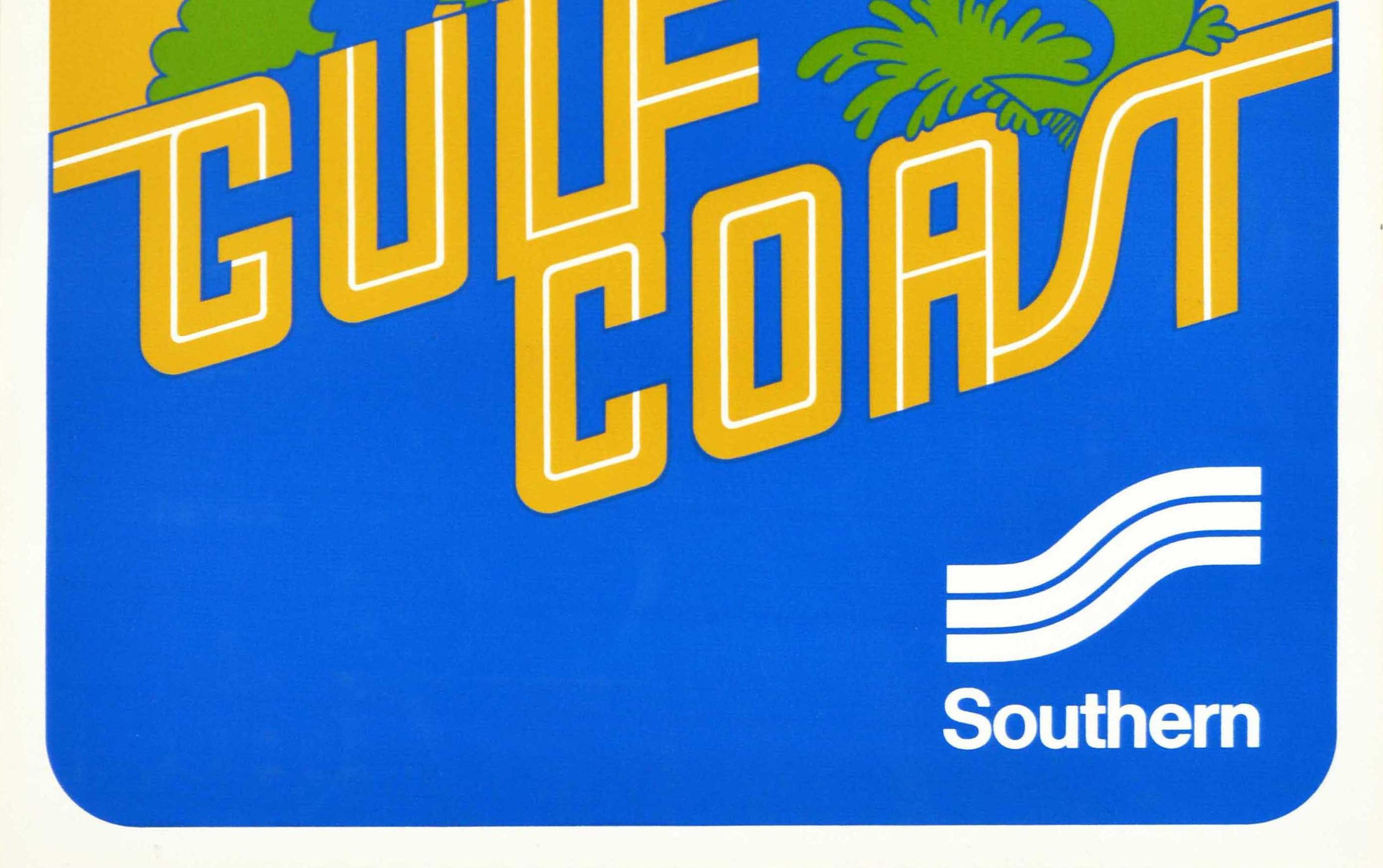 Original Vintage Airline Poster Southern Gulf Coast Mobile Alabama Golf Fishing - Blue Print by Unknown