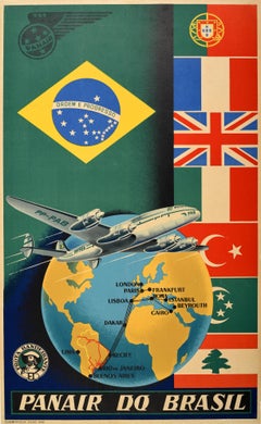 Original Retro Airline Travel Poster Panair Do Brasil Lockheed Constellation