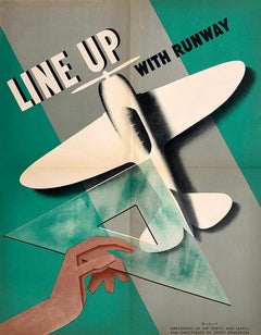 Original Vintage Cartel de Seguridad de Aviones Alineados con la Pista c1942