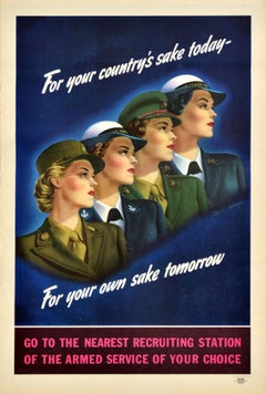 Original Vintage American WWII Recruitment Poster For Your Country's Sake Today