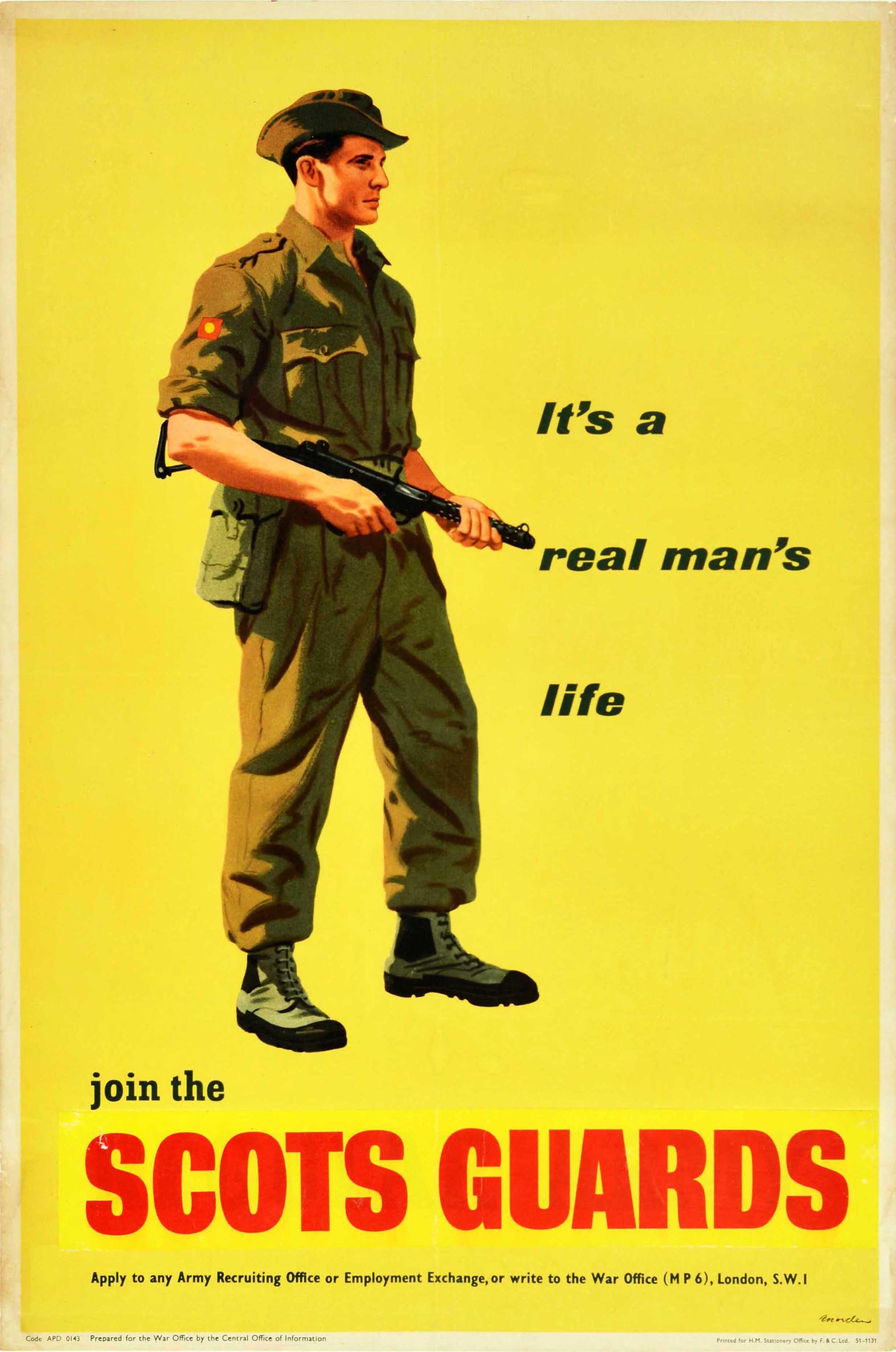 Unknown Print - Original Vintage Army Poster Join The Scots Guards Real Man's Life War Office