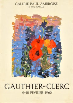 Original Vintage Art Exhibition Poster Gauthier Clerc 1962 Poppy Floral Design 