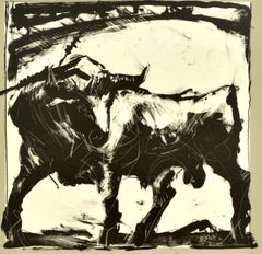 Original Vintage Art Exhibition Poster J Fin Toros Galerie Verneuil Bullfighting