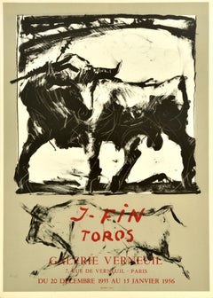 Original Vintage Art Exhibition Poster J Fin Toros Galerie Verneuil Bullfighting