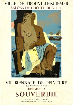 Affiche d'origine d'exposition d'art vintage Jean Souverbie Tribute Navy And The Sea