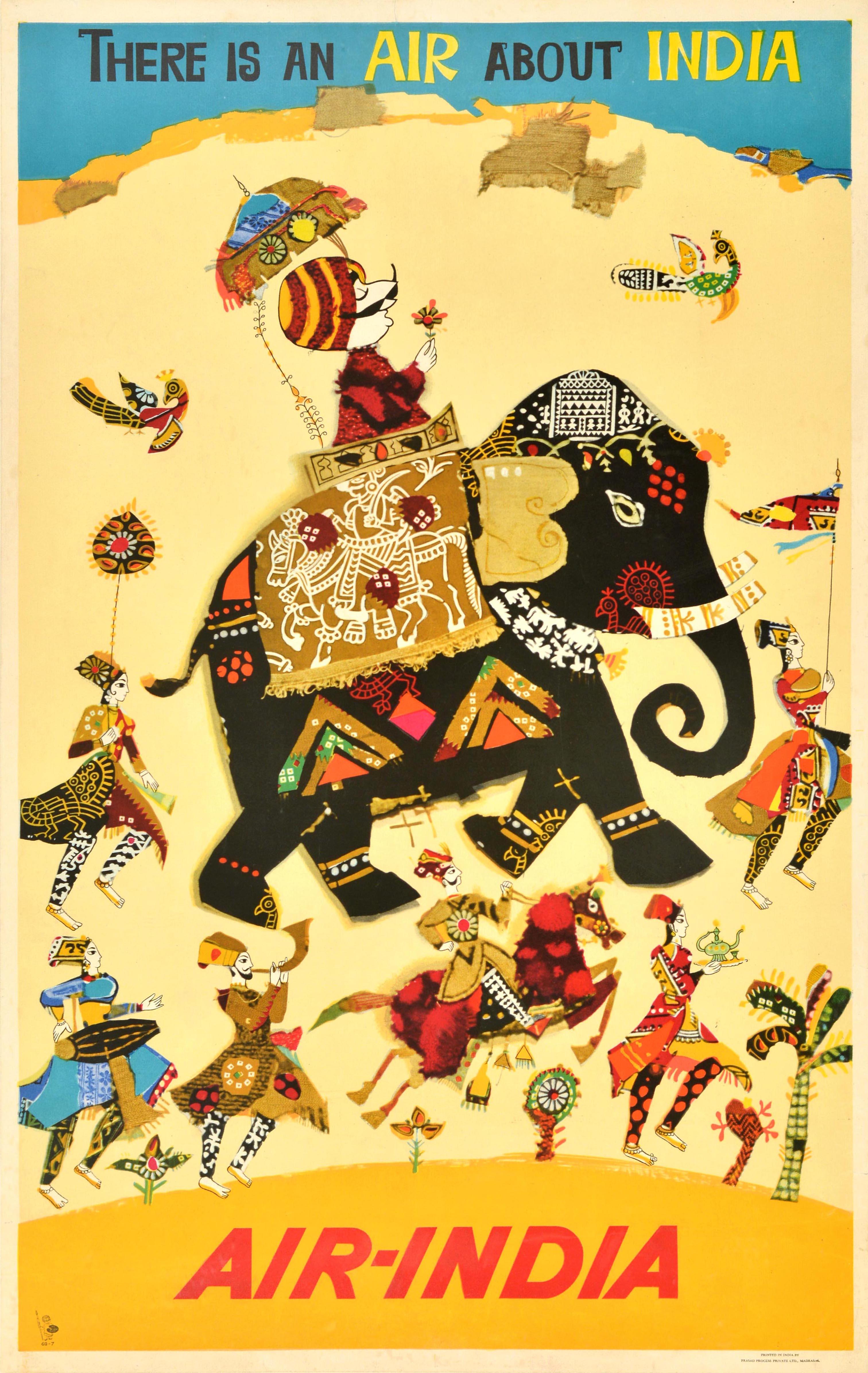 Unknown Print – Original Vintage Asia Air India Reiseplakat Air About India, Elefant Maharajah, Vintage